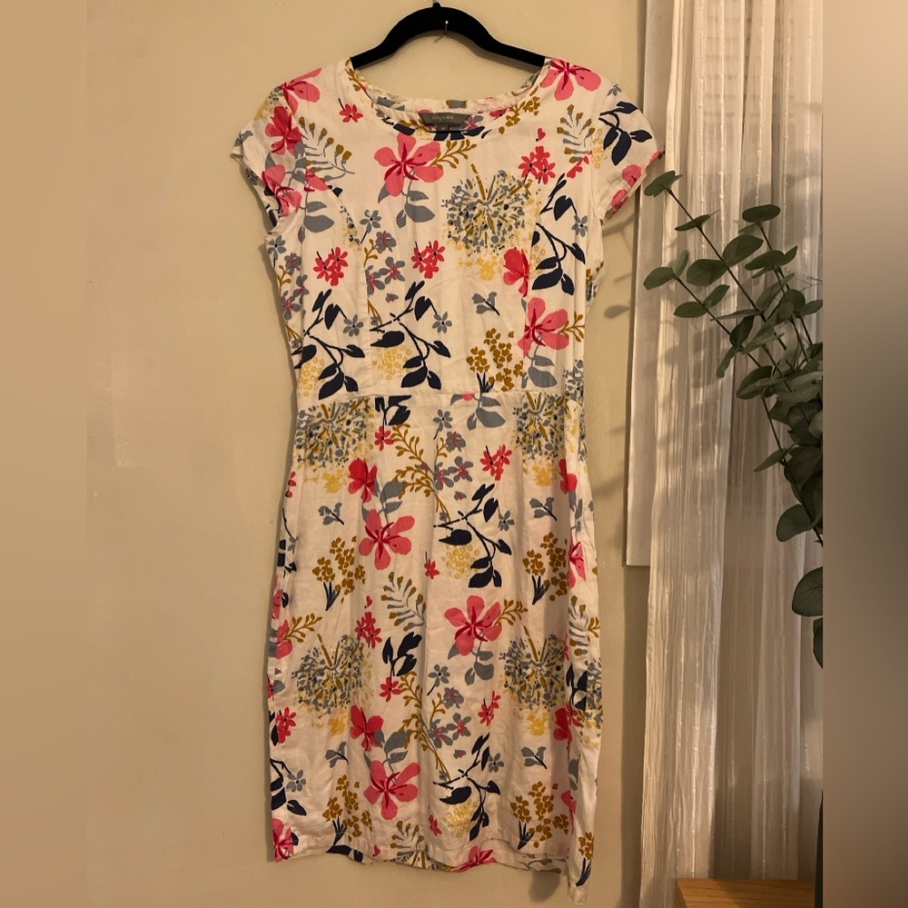 Lily & Me 100% Cotton Multi-Color Botanical Floral Cap Sleeve Sheath Dress